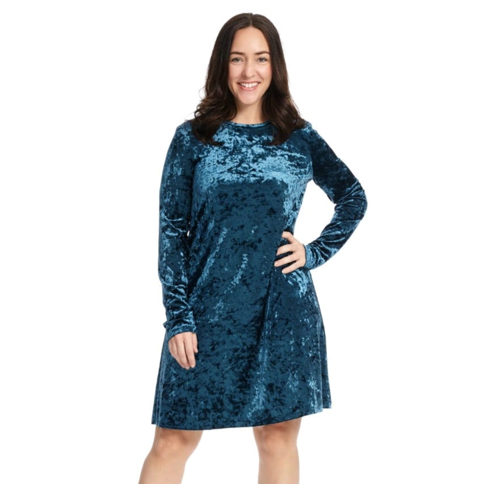 Beautiful deep teal velvet long sleeve dress
